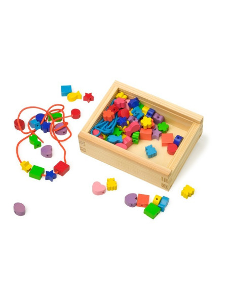 Small Foot Mix barevných korálků v dřevěné krabičce