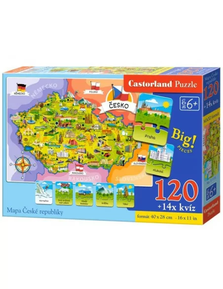 Castorland Puzzle mapa ČR-120 dílků a 14 x kvíz