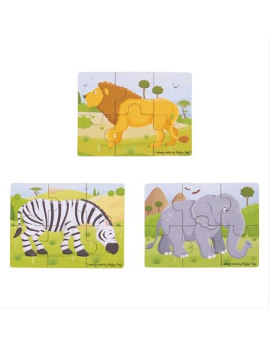 Bigjigs Toys Puzzle 3v1 Safari zvířátka