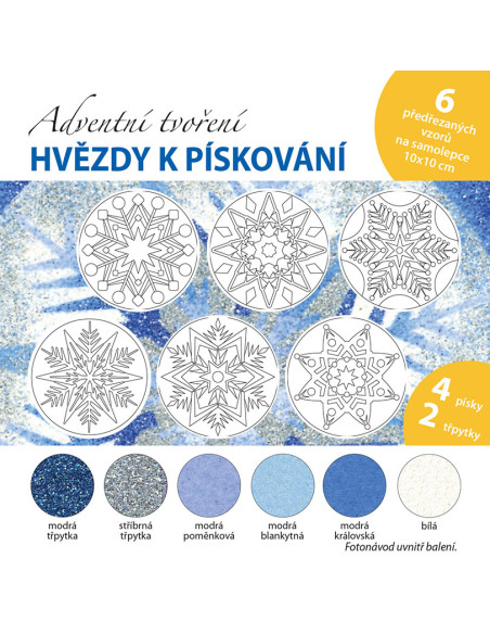 Mandaly pro děti Sada mandaly Hvězdy k pískování, modré