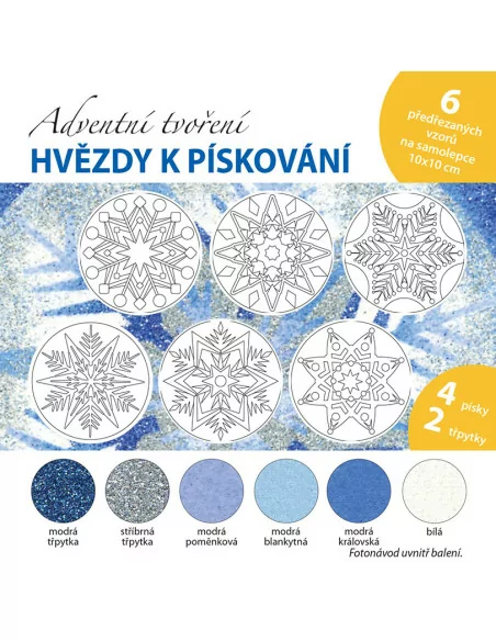 Mandaly pro děti Sada mandaly - Hvězdy k pískování, modrostříbrné 10 x 10 cm