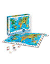 100 dílné puzzle s motivem mapy světa a zvířat typických pro danou oblast.