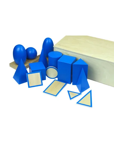Montessori Geometricka telesa s podstavci a krabici