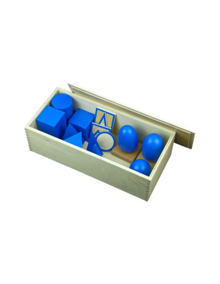 Montessori Geometricka telesa s podstavci a krabici