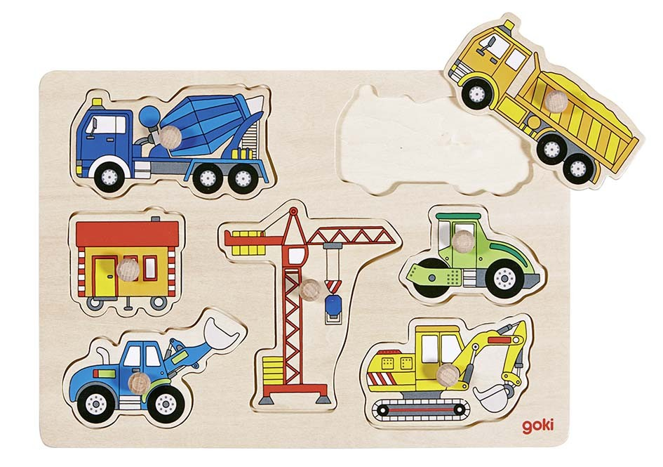 Goki dřevěné puzzle stavební auta